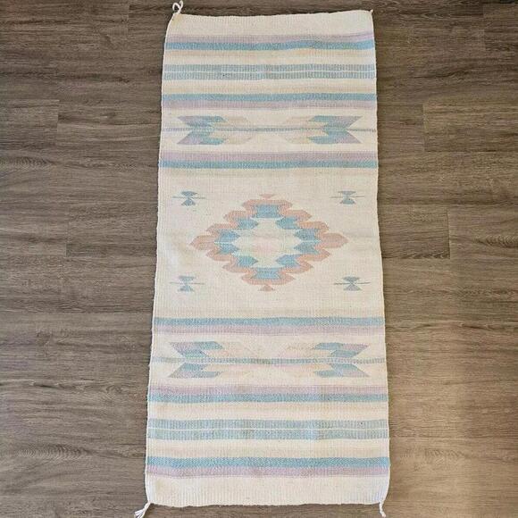 Vintage Southwest Made In Mexico Woven Rug Wall Hanging Tapestry 62"x28" - Picture 1 of 15